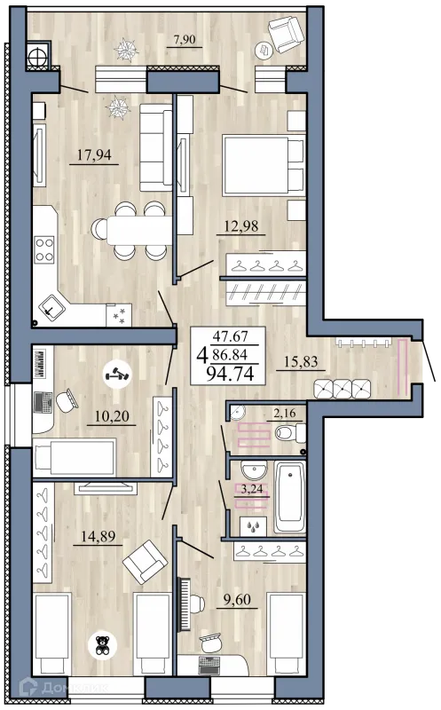 Планировка 4 комн. в Стрижи