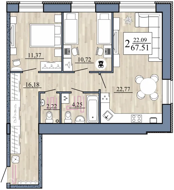 Планировка 2 комн. в Стрижи