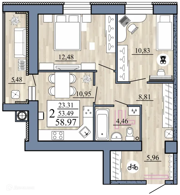 Планировка 2 комн. в Стрижи