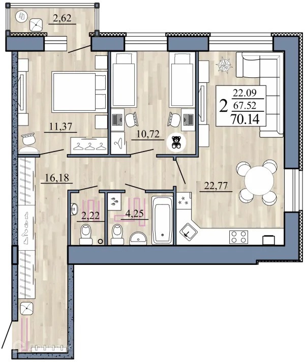 Планировка 2 комн. в Стрижи