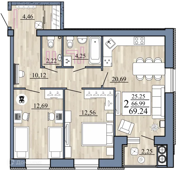 Планировка 2 комн. в Стрижи