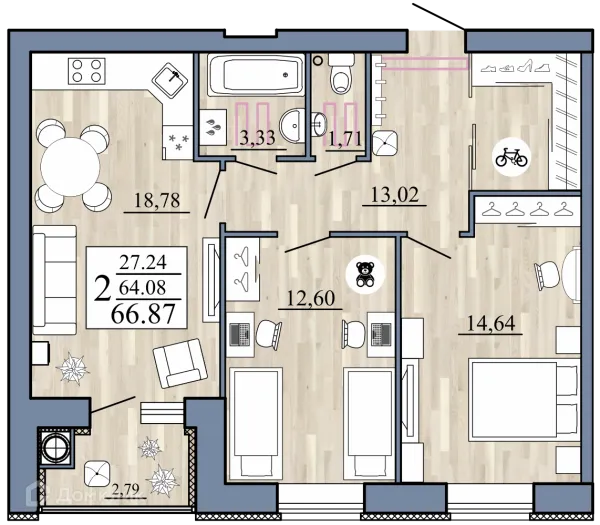 Планировка 2 комн. в Стрижи