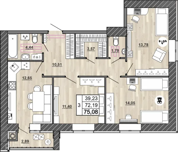 Планировка 3 комн. в Сокол