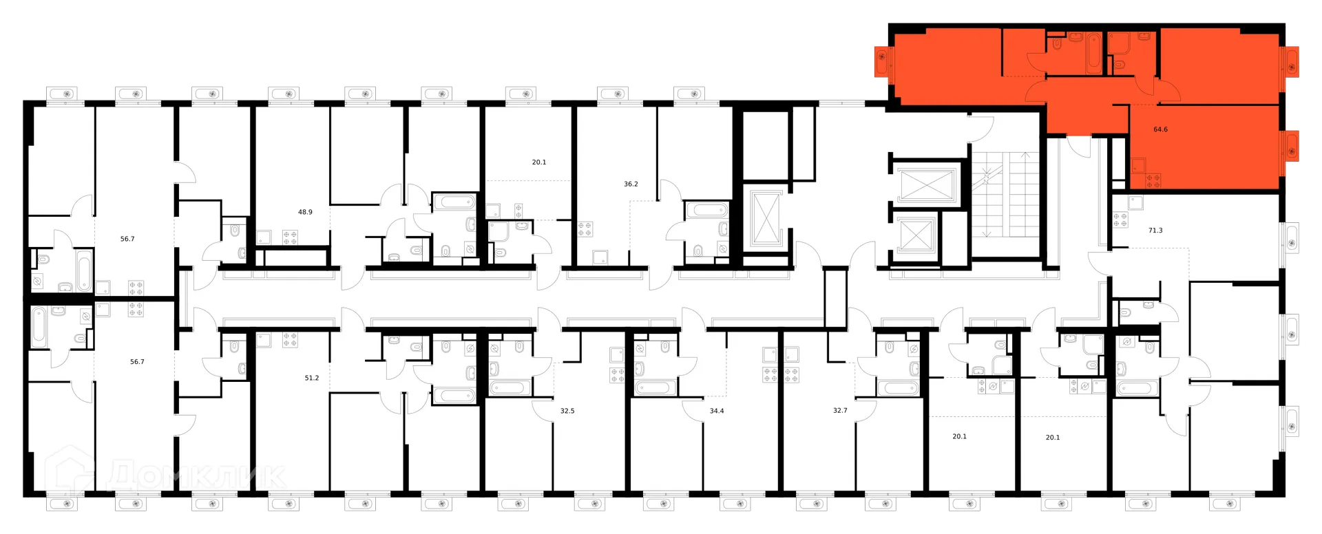 Планировка 2-комнатной квартиры 64.6 м² в «Митинский лес», г. Москва — фото 2