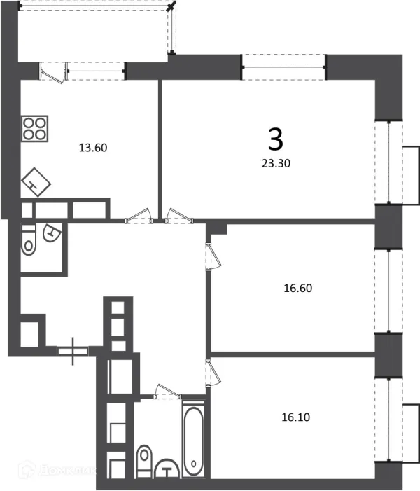 Планировка 3 комн. в Клинская ул., д. 2А (Московские кварталы)