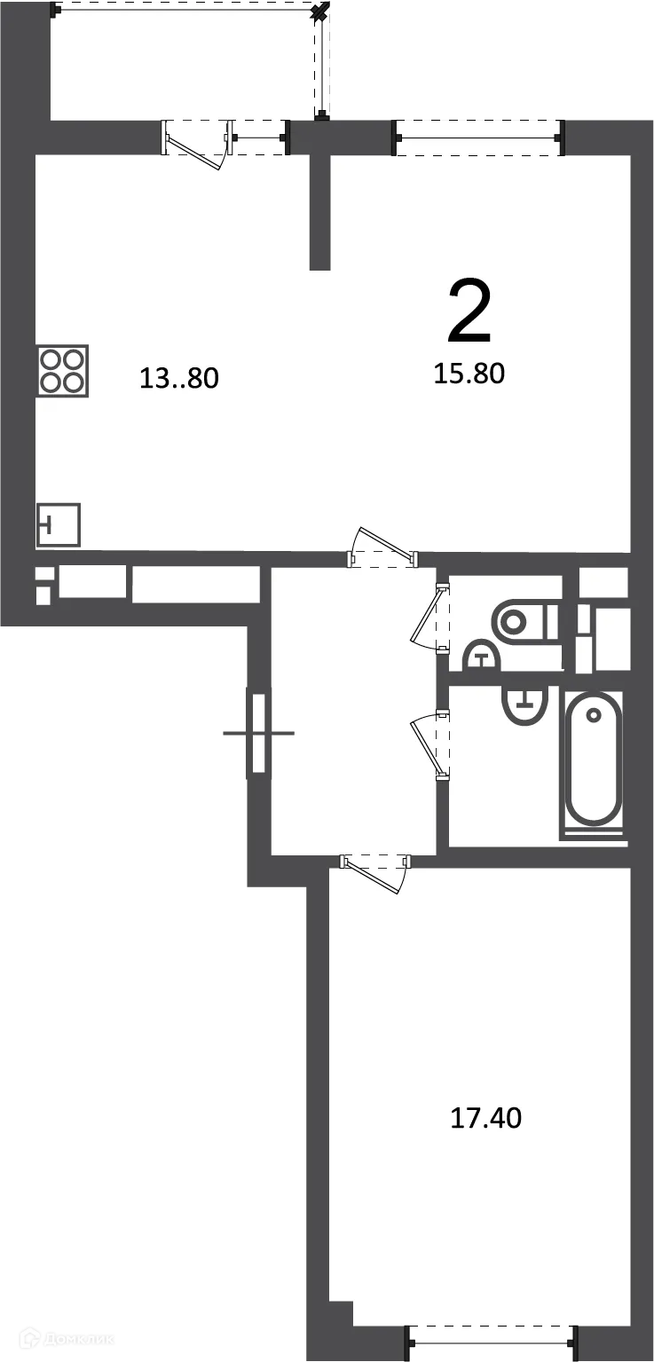 Планировка 2-комнатной квартиры 57.8 м² в Кусковская ул., д. 12/1 (Московские кварталы), г. Москва — фото 1