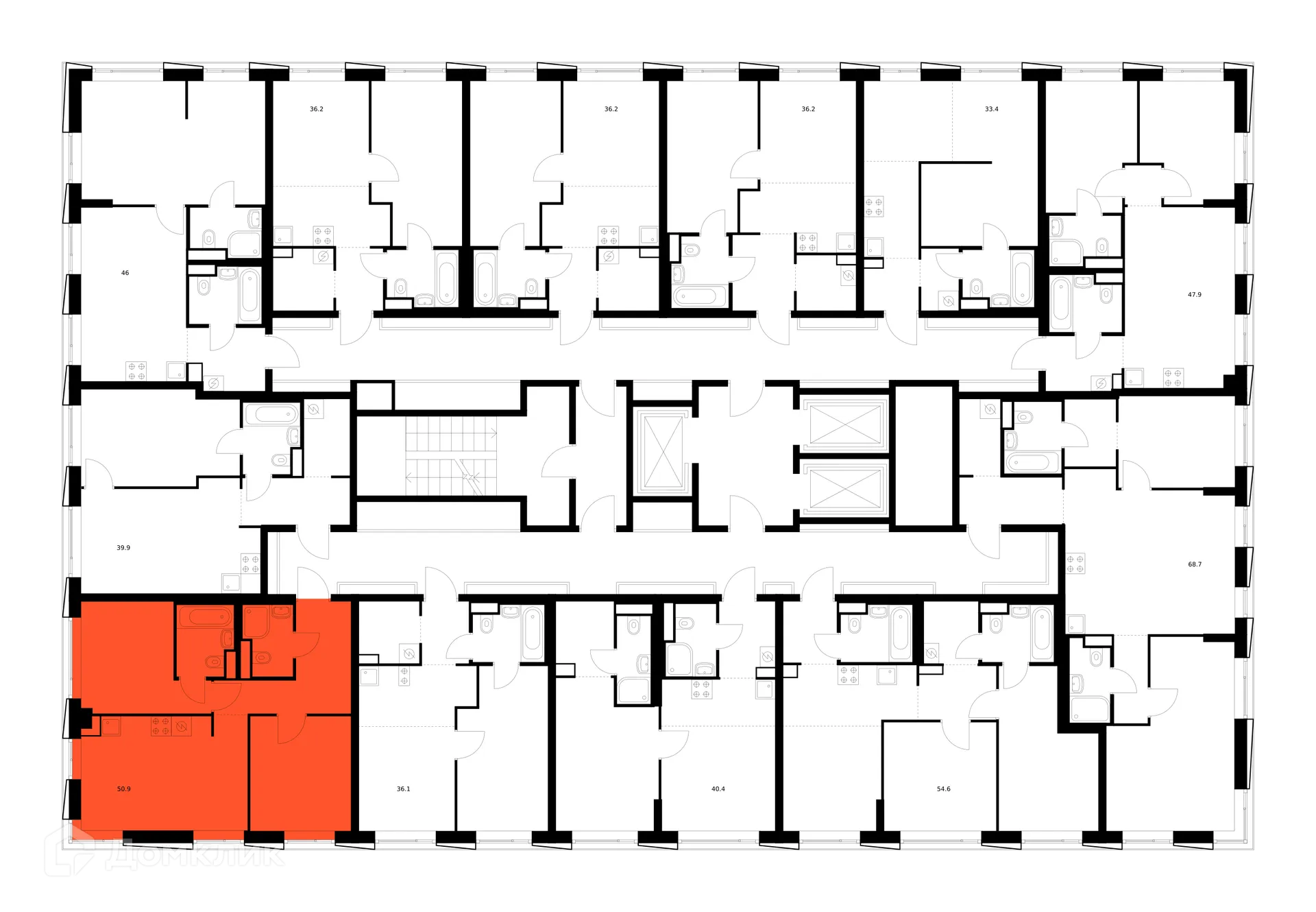 Планировка 2-комнатной квартиры 50.9 м² в ЖК 2-й Иртышский, г. Москва — фото 3