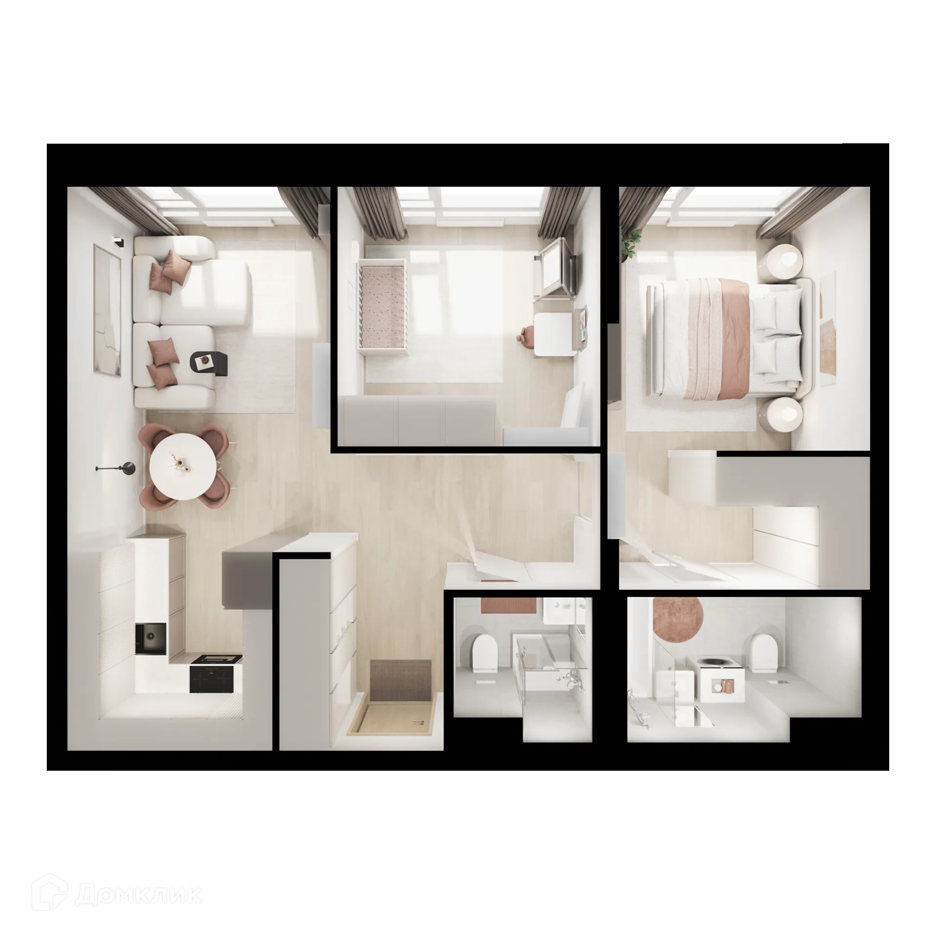 Планировка 2-комнатной квартиры 59.6 м² в «Алтуфьевское 53», г. Москва — фото 2