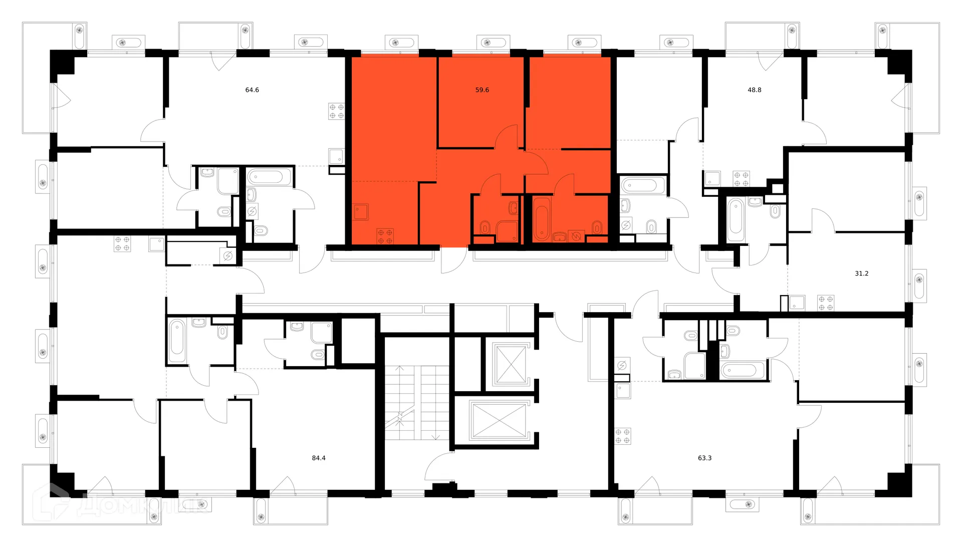 Планировка 2-комнатной квартиры 59.6 м² в «Алтуфьевское 53», г. Москва — фото 3