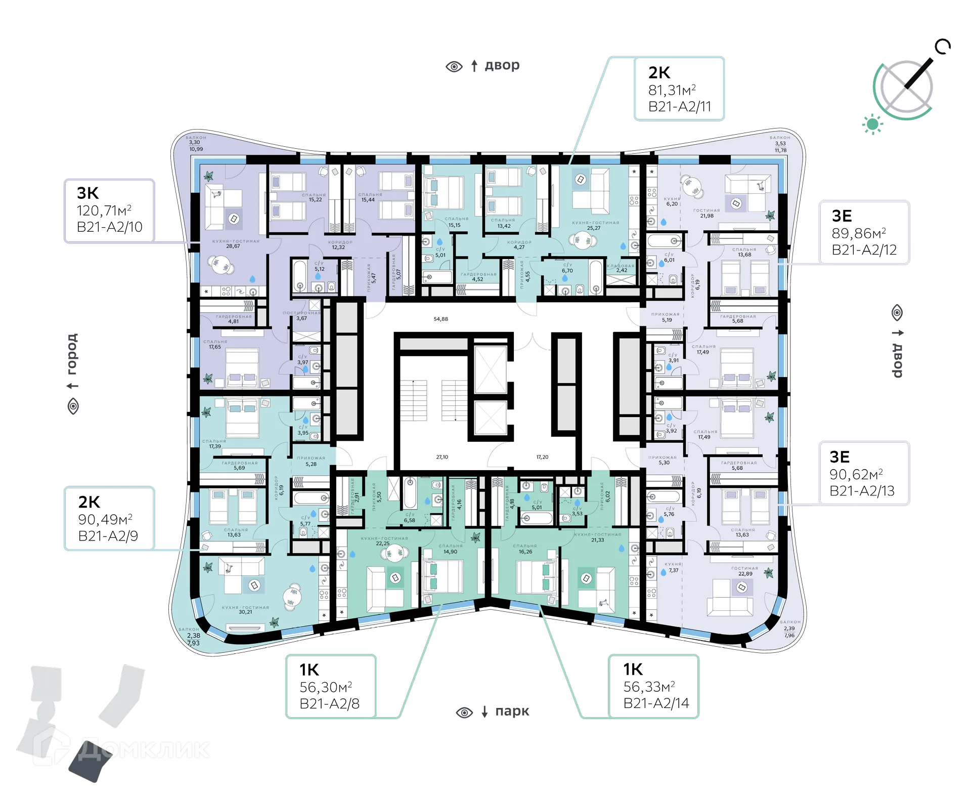 Планировка 1-комнатной квартиры 56.3 м² в СберСити - квартал В21, г. Москва — фото 2