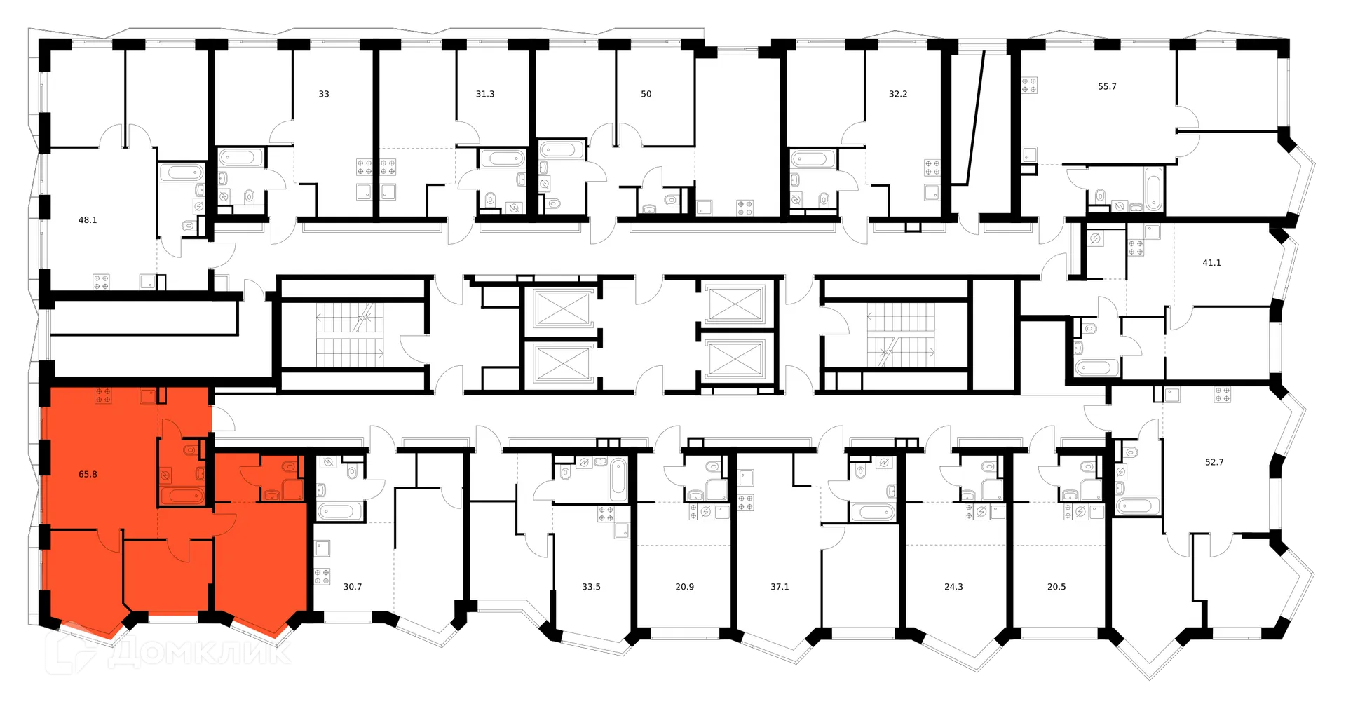 Планировка 3-комнатной квартиры 65.8 м² в ЖК Мичуринский парк, г. Москва — фото 3