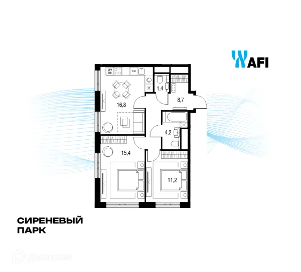 Планировка 3 комн. в ЖК "Сиреневый парк"