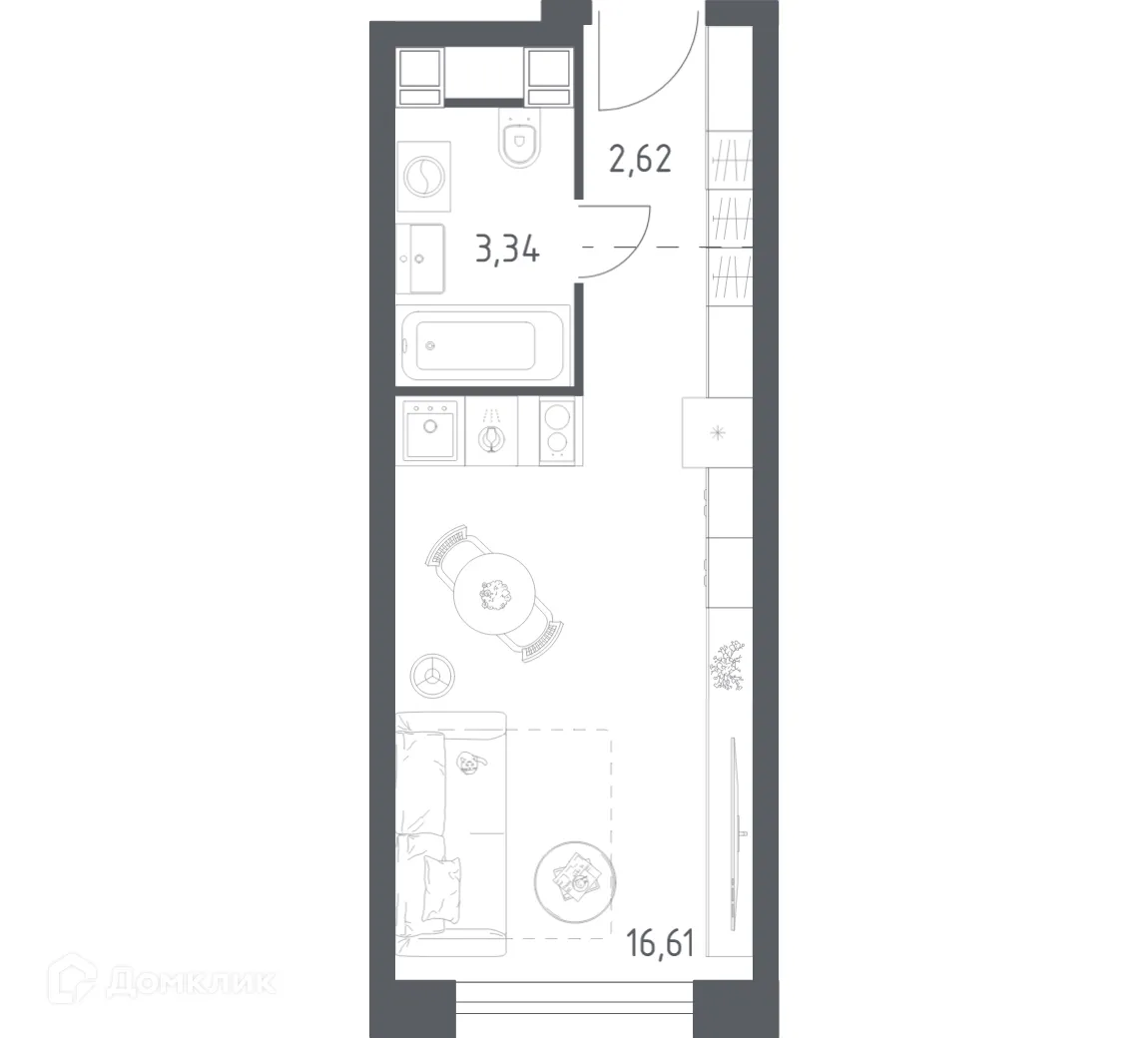 Планировка студии квартиры 22.57 м² в Пятницкое 58, г. Москва — фото 1