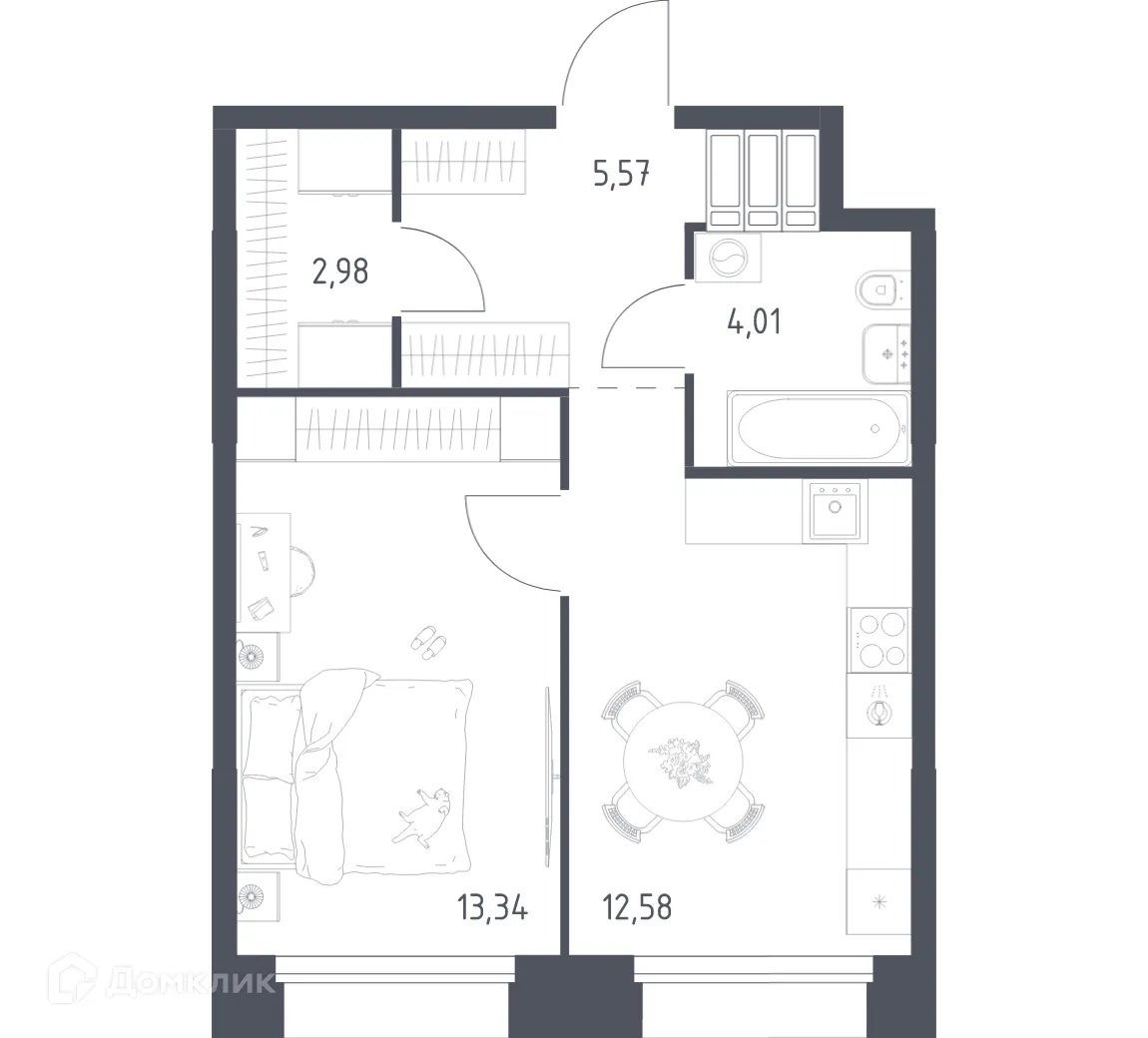 Планировка 1-комнатной квартиры 38.48 м² в МФК Тропарево Парк, г. Москва — фото 1