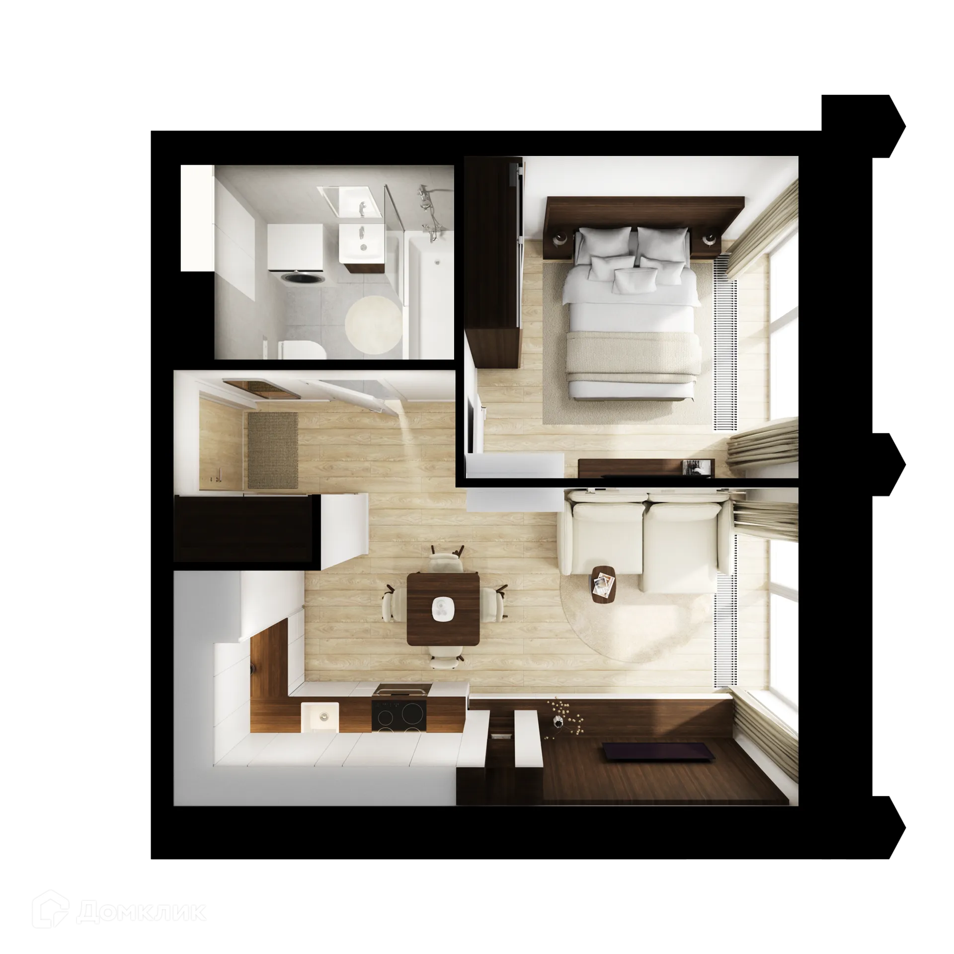 Планировка 1-комнатной квартиры 31.8 м² в ЖК Бусиновский парк, г. Москва — фото 2