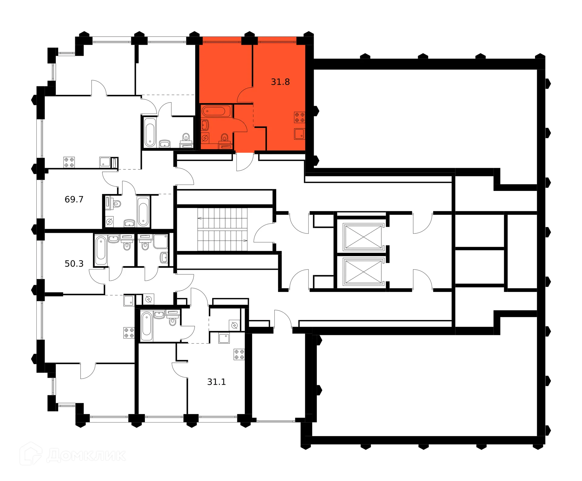 Планировка 1-комнатной квартиры 31.8 м² в ЖК Бусиновский парк, г. Москва — фото 3