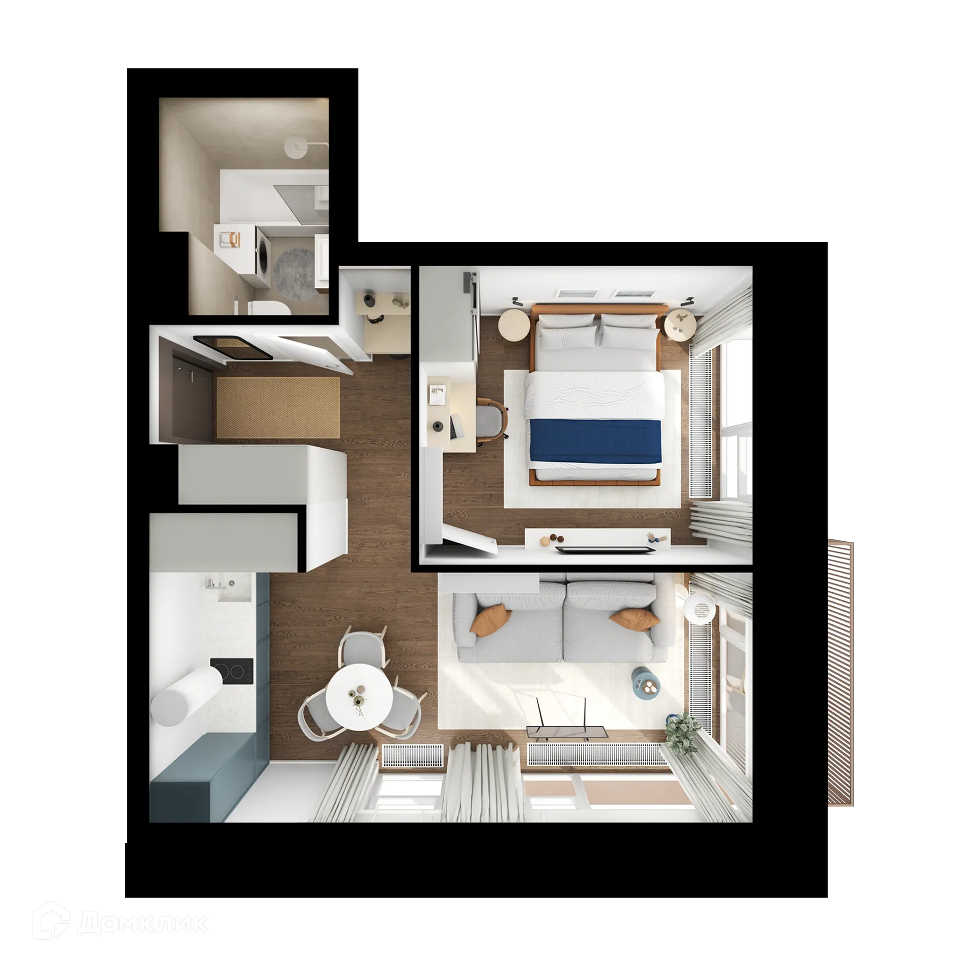 Планировка 1-комнатной квартиры 38.4 м² в «Строгино 360», г. Москва — фото 2