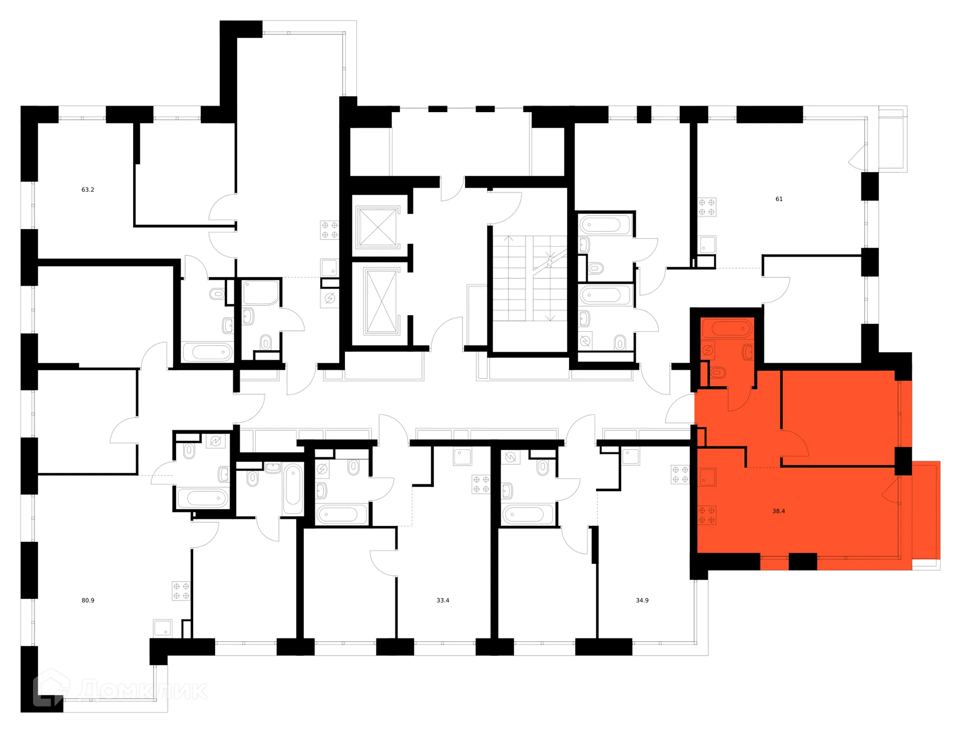 Планировка 1-комнатной квартиры 38.4 м² в «Строгино 360», г. Москва — фото 3