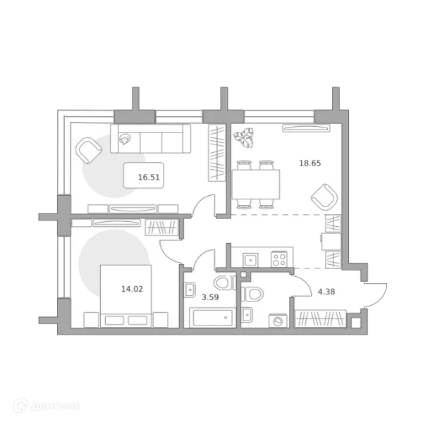 Планировка 2 комн. в ЖК MYPRIORITY Dubrovka (МАЙПРИОРИТИ Дубровка)