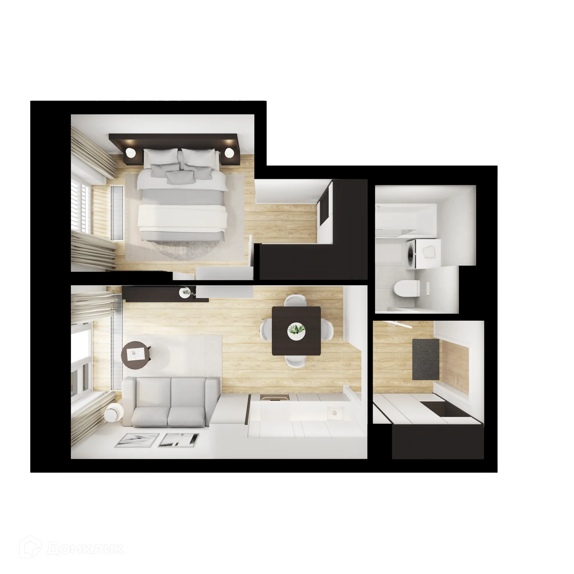 Планировка 1-комнатной квартиры 34.7 м² в ЖК Москворечье, г. Москва — фото 2