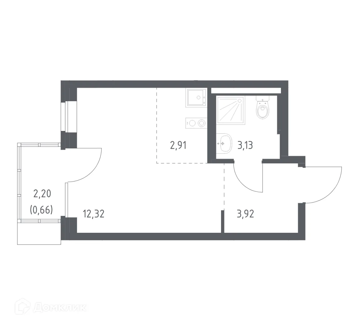 Планировка студии квартиры 22.94 м² в ЖК Подольские кварталы, г. Москва — фото 1