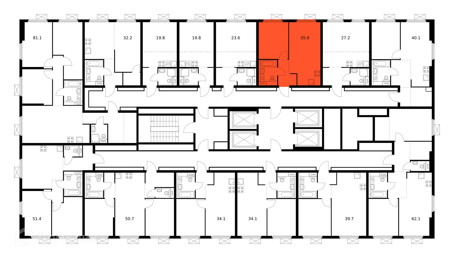 Планировка 1-комнатной квартиры 35.9 м² в ЖК Сигнальный 16, г. Москва — фото 3
