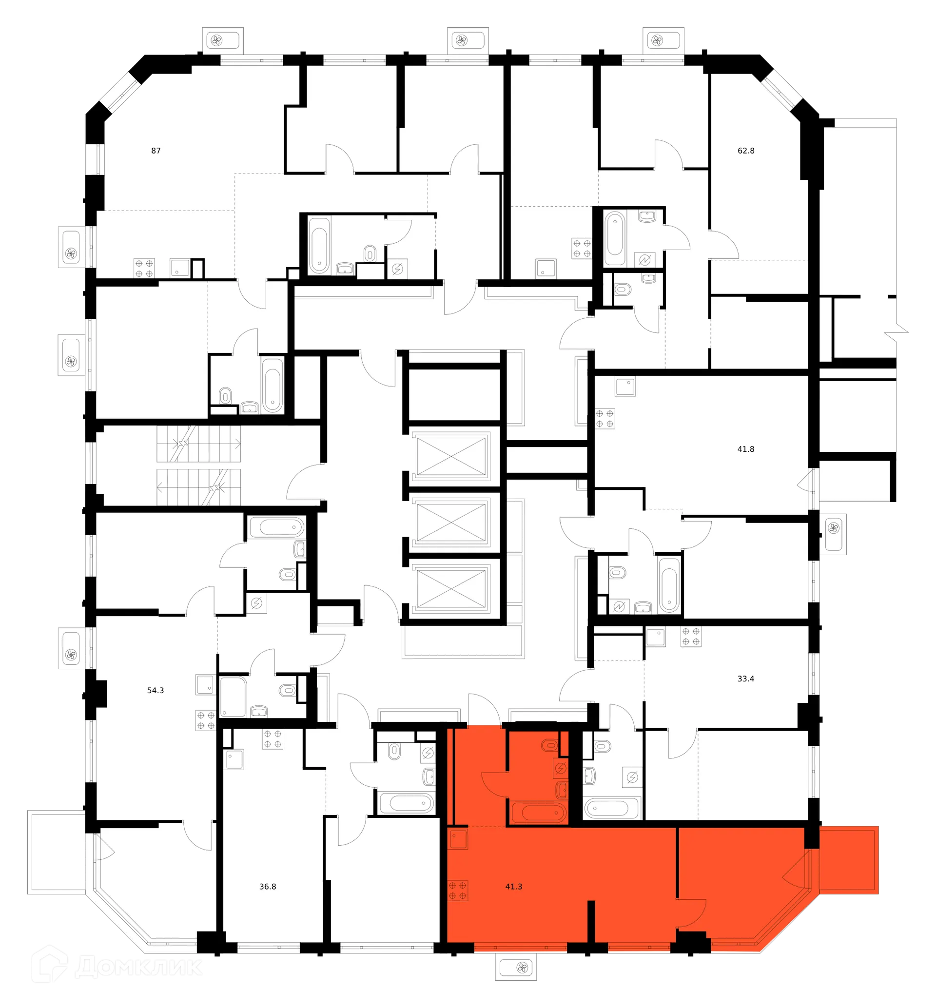 Планировка 1-комнатной квартиры 41.3 м² в ЖК Кавказский бульвар 51, г. Москва — фото 3