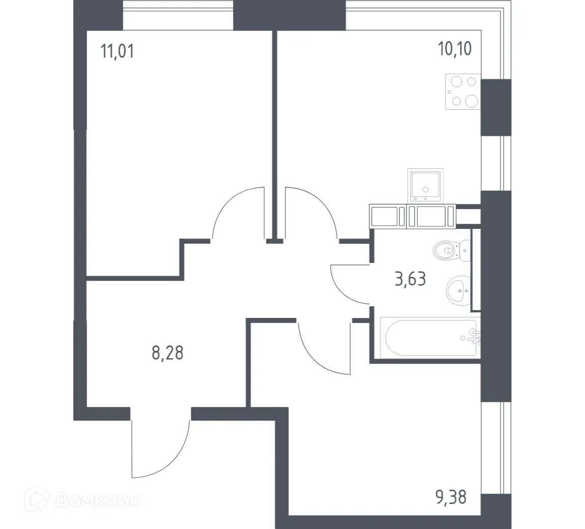 Планировка 2-комнатной квартиры 42.4 м² в ЖК Цветочные поляны, г. Москва — фото 1