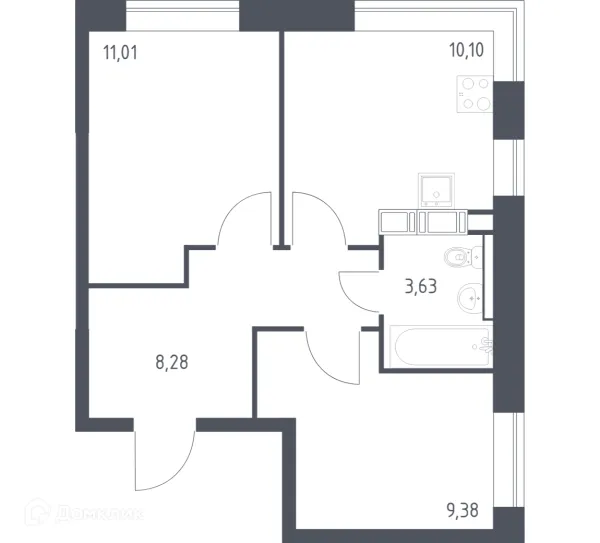 Планировка 2 комн. в ЖК Цветочные поляны