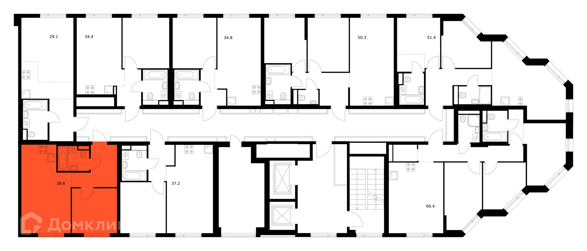 Планировка 1-комнатной квартиры 38.6 м² в ЖК Руставели 14, г. Москва — фото 2
