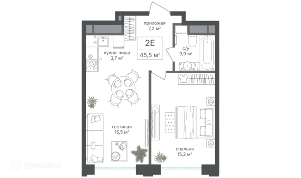 Планировка 2 комн. в ЖК Михалковский