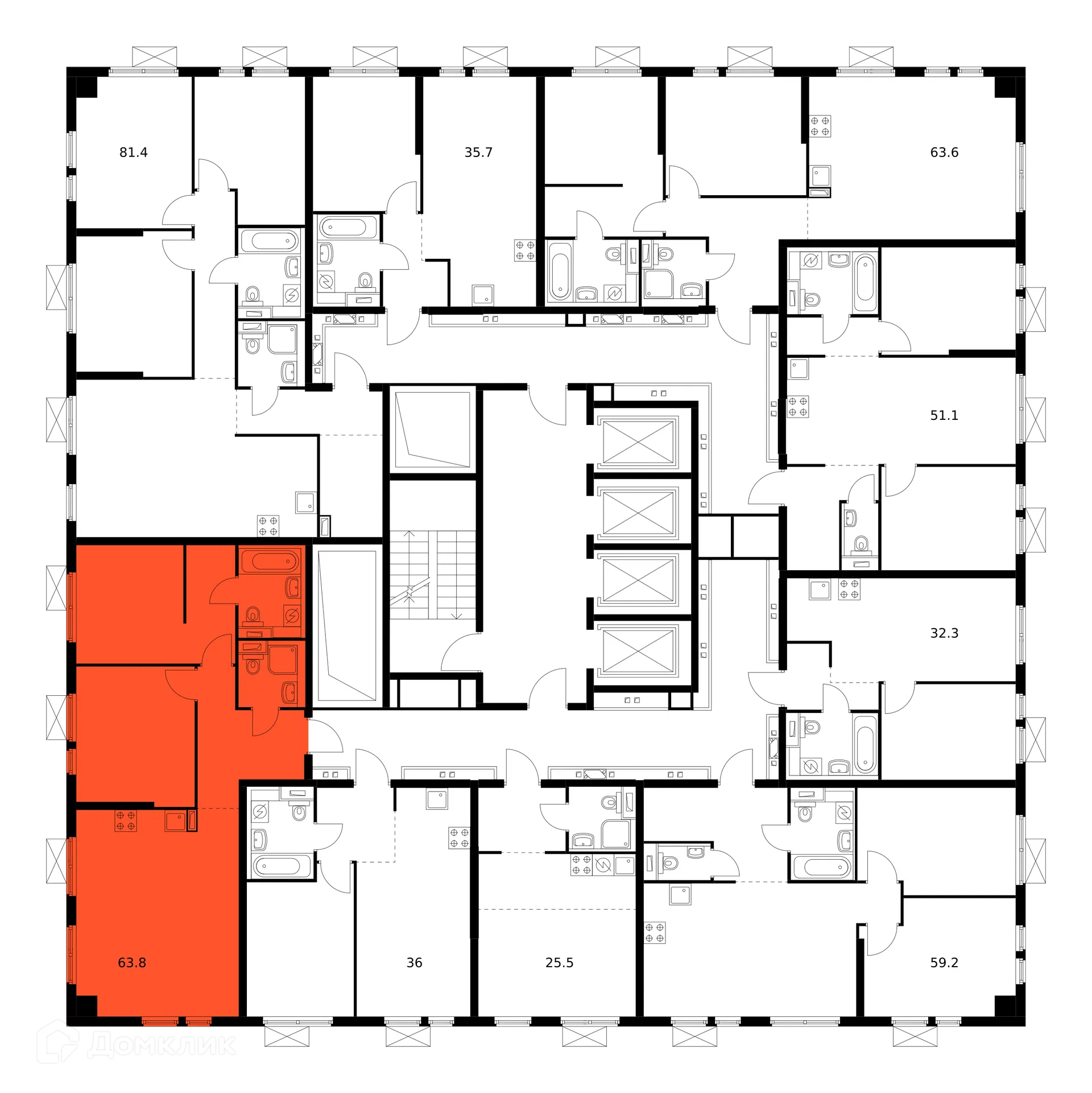 Планировка 2-комнатной квартиры 62.7 м² в ЖК Второй Нагатинский, г. Москва — фото 3