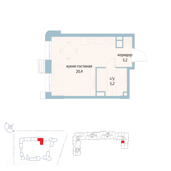 Планировка Студия в ЖК "Символ"