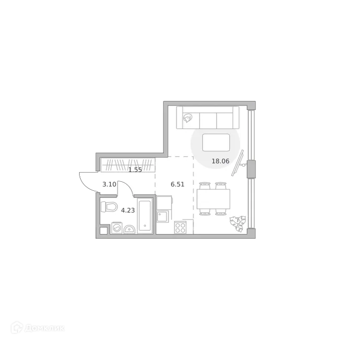 Планировка 1-комнатной квартиры 33.45 м² в ЖК MYPRIORITY (Майприорити) Мневники, г. Москва — фото 1