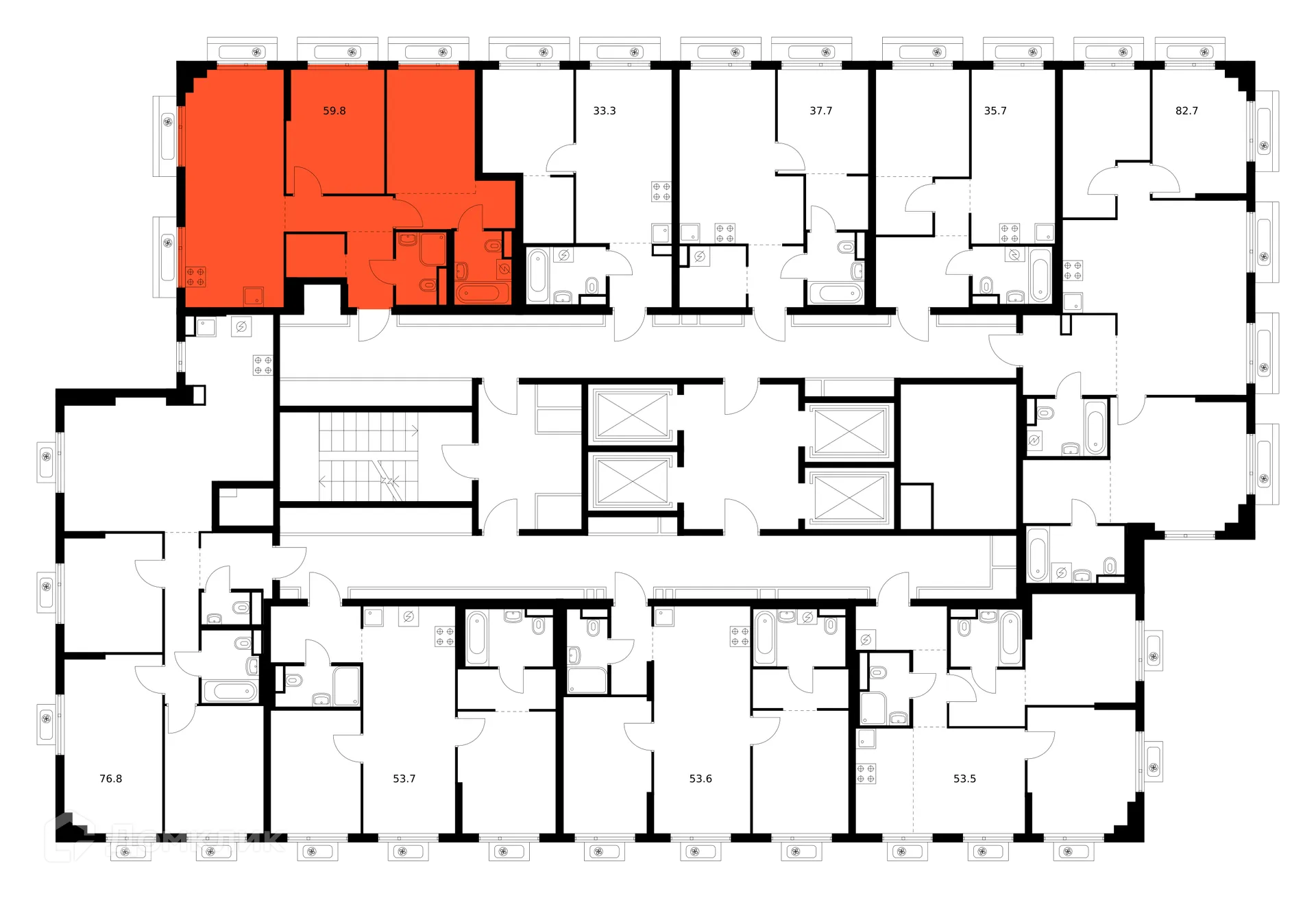 Планировка 2-комнатной квартиры 59.8 м² в ЖК Амурский парк, г. Москва — фото 2