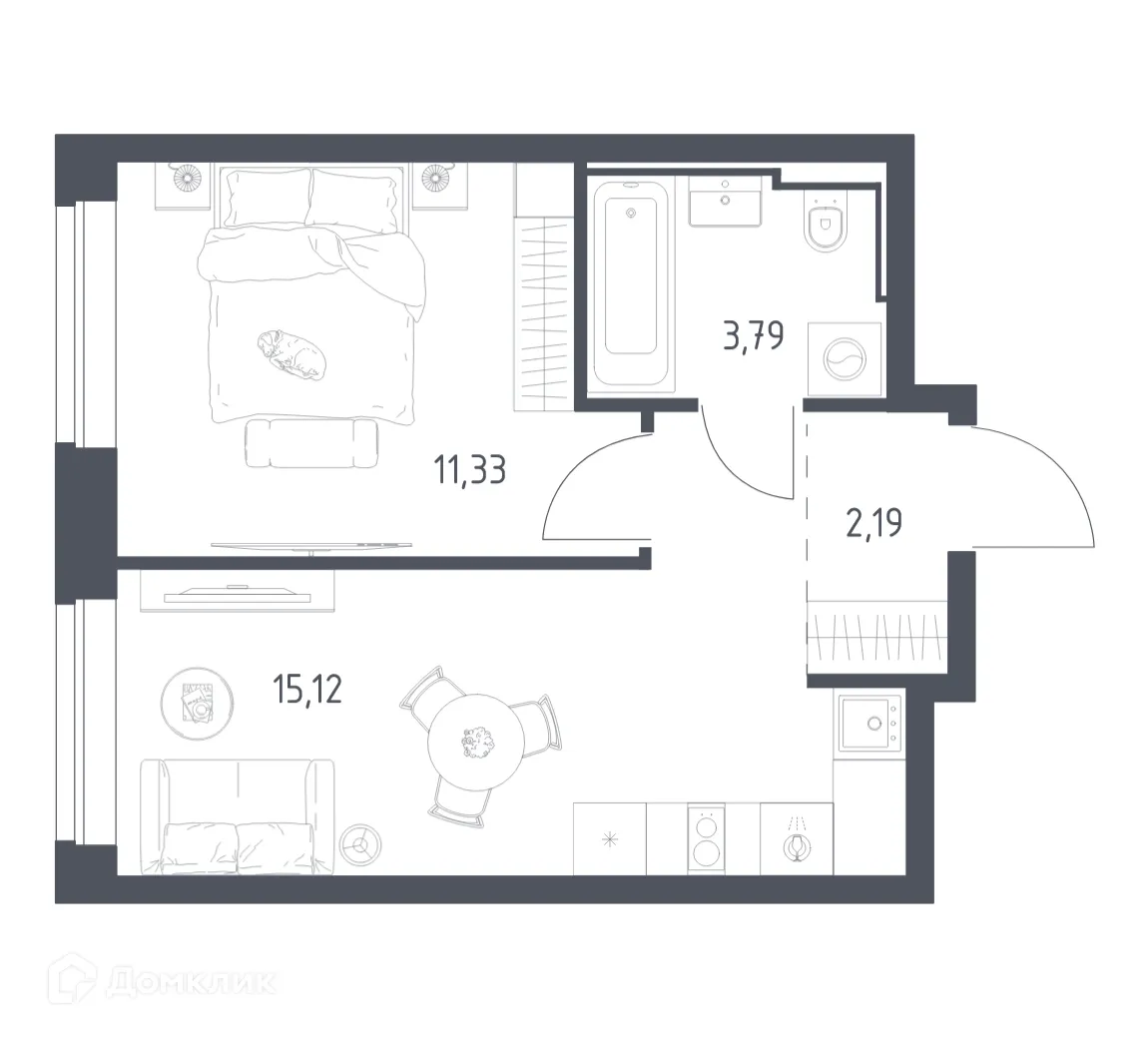 Планировка 1-комнатной квартиры 32.43 м² в Литературный квартал, г. Москва — фото 1