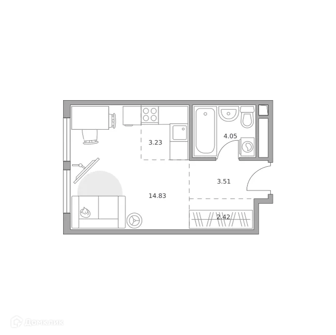 Планировка студии квартиры 28.04 м² в ЖК BeLuck Коломенское (БеЛук Коломенское), г. Москва — фото 1