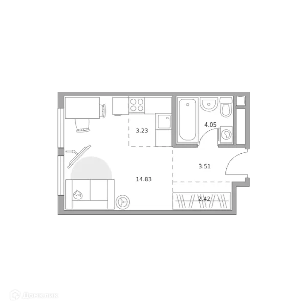 Планировка Студия в ЖК BeLuck Коломенское (БеЛук Коломенское)