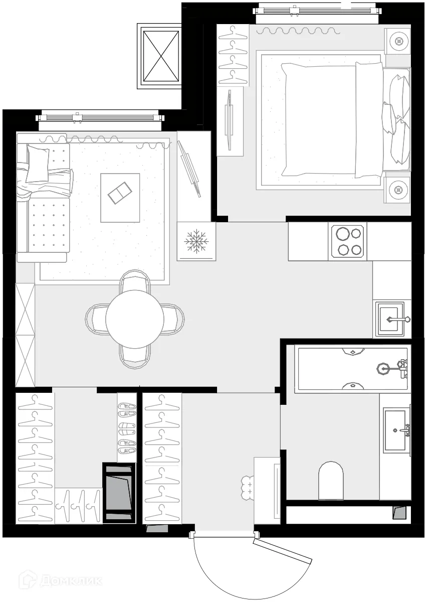 Планировка 1-комнатной квартиры 34.5 м² в ЖК Дом MALEVICH, г. Москва — фото 1