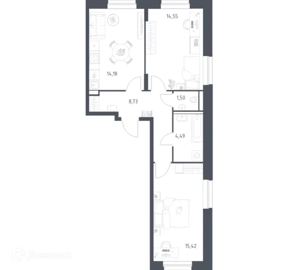 Планировка 2 комн. в ЖК Квартал Строгино