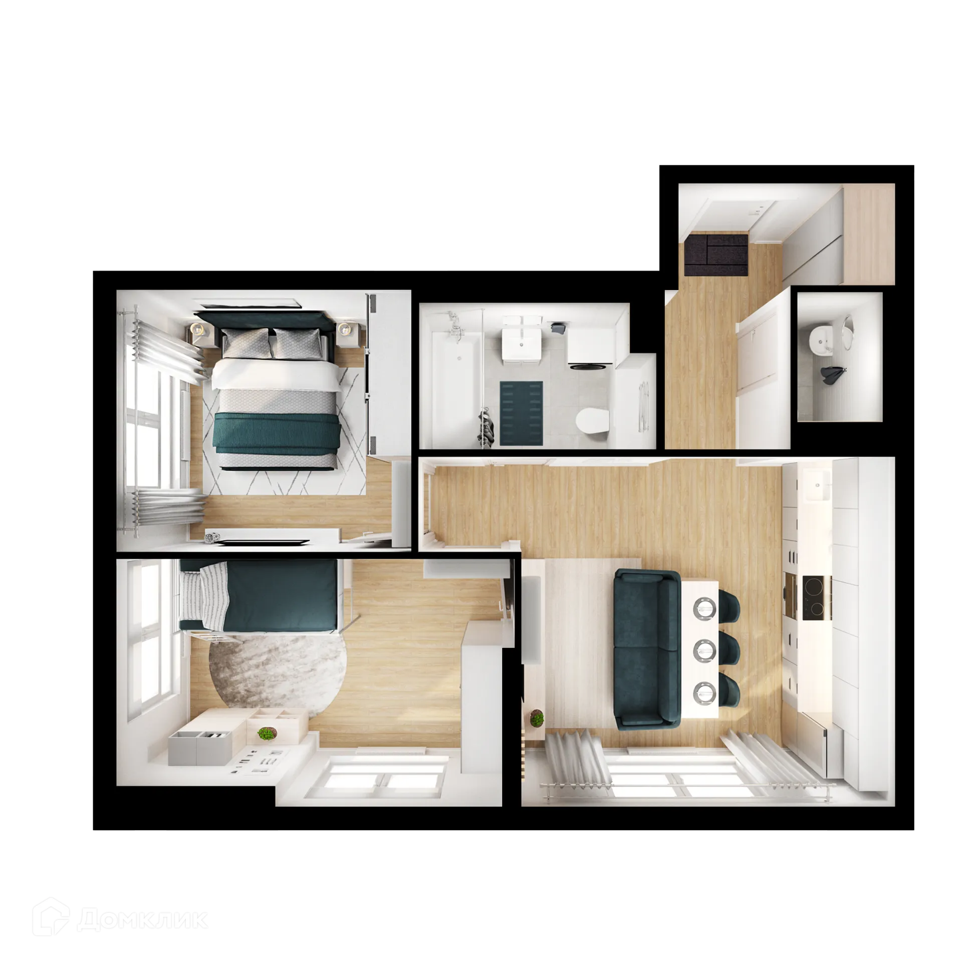 Планировка 2-комнатной квартиры 50.6 м² в ЖК Первый Дубровский, г. Москва — фото 1