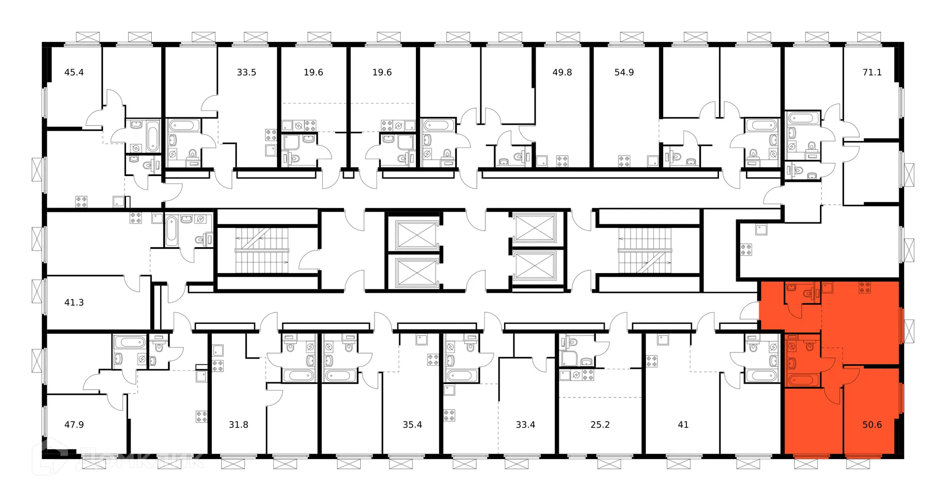Планировка 2-комнатной квартиры 50.6 м² в ЖК Первый Дубровский, г. Москва — фото 2