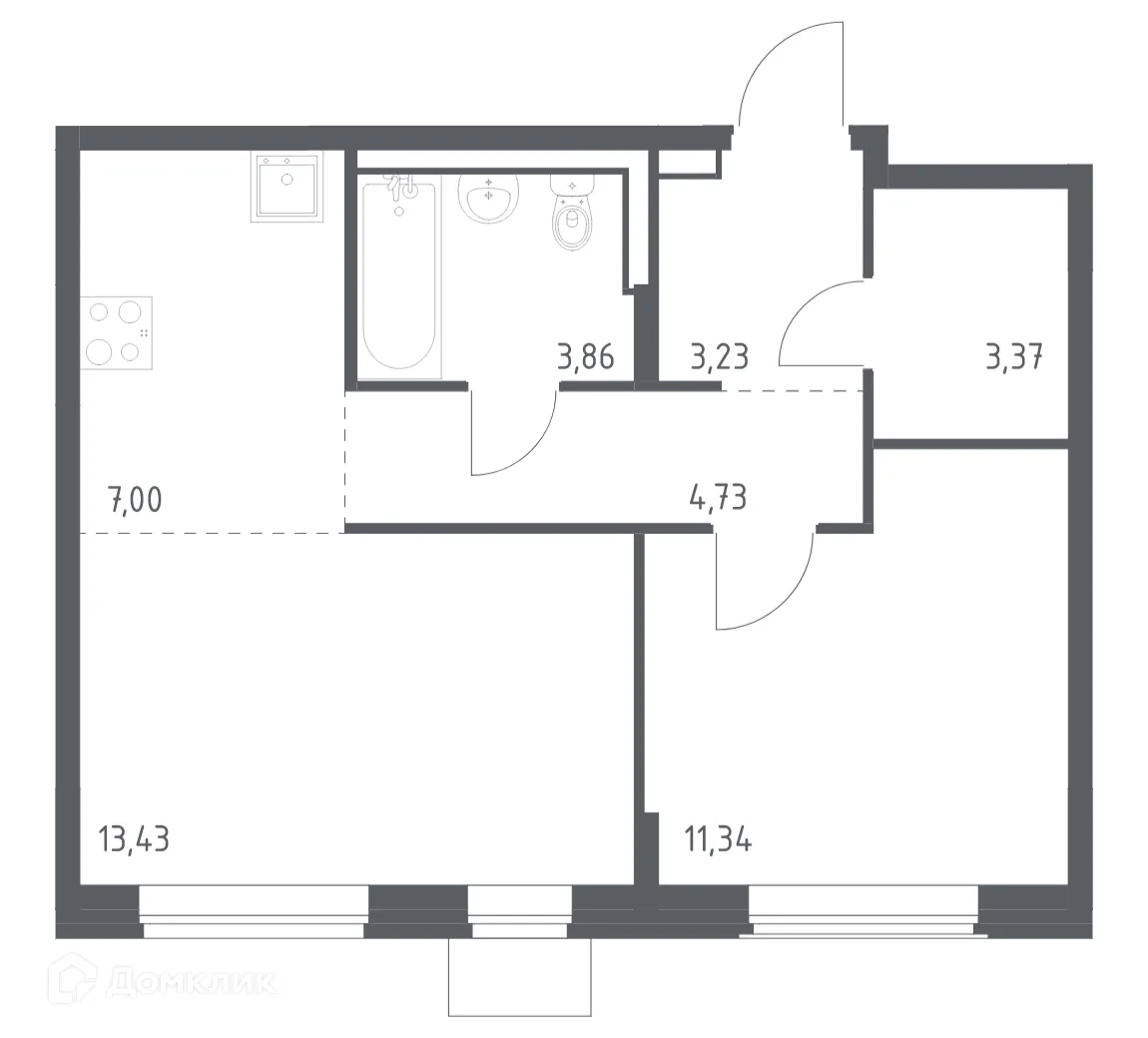 Планировка 1-комнатной квартиры 46.96 м² в ЖК Квартал Западный, г. Москва — фото 1