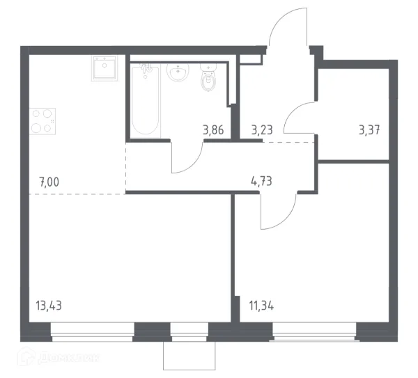 Планировка 1 комн. в ЖК Квартал Западный
