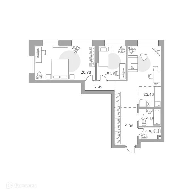 Планировка 2-комнатной квартиры 76.06 м² в ЖК MYPRIORITY Paveletskaya (МАЙПРИОРИТИ Павелецкая), г. Москва — фото 1