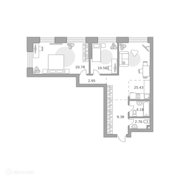 Планировка 2 комн. в ЖК MYPRIORITY Paveletskaya (МАЙПРИОРИТИ Павелецкая)