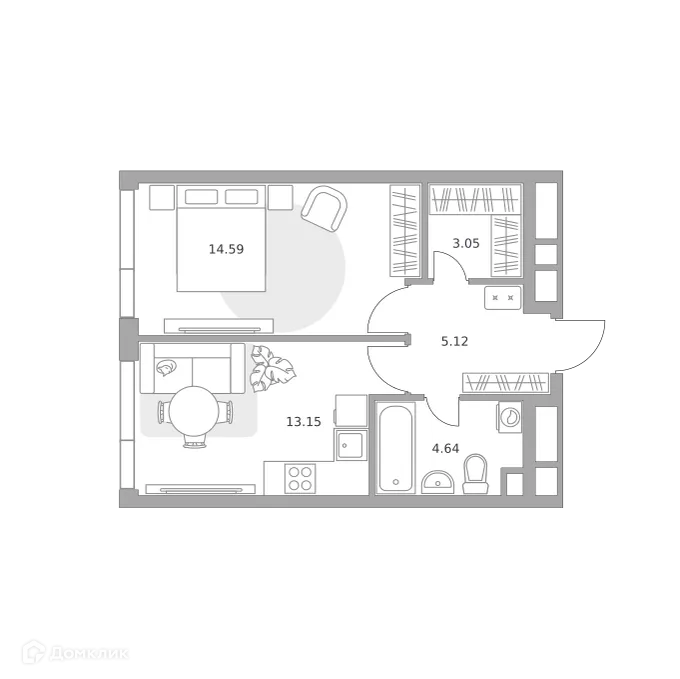 Планировка 1-комнатной квартиры 40.55 м² в «Нижегородская от Гранель», г. Москва — фото 1