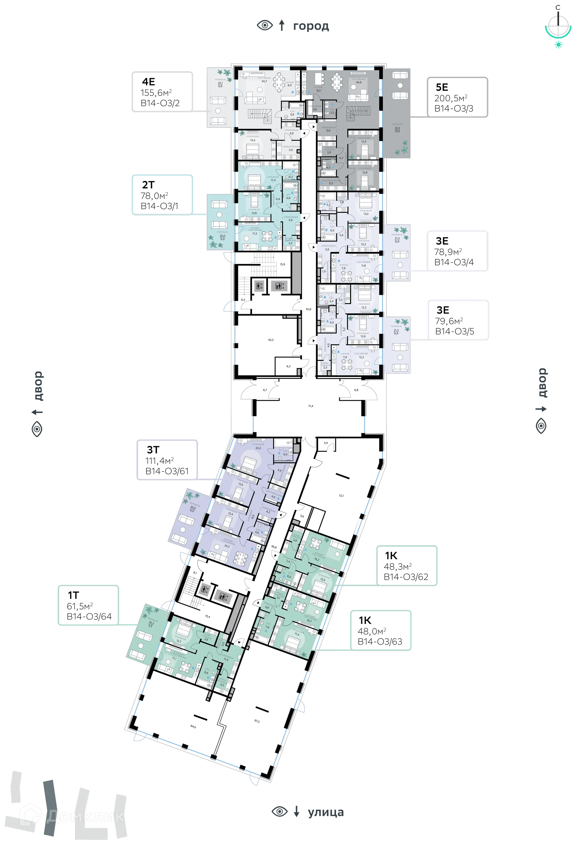 Планировка 4-комнатной квартиры 155.6 м² в СберСити - квартал В14, г. Москва — фото 2