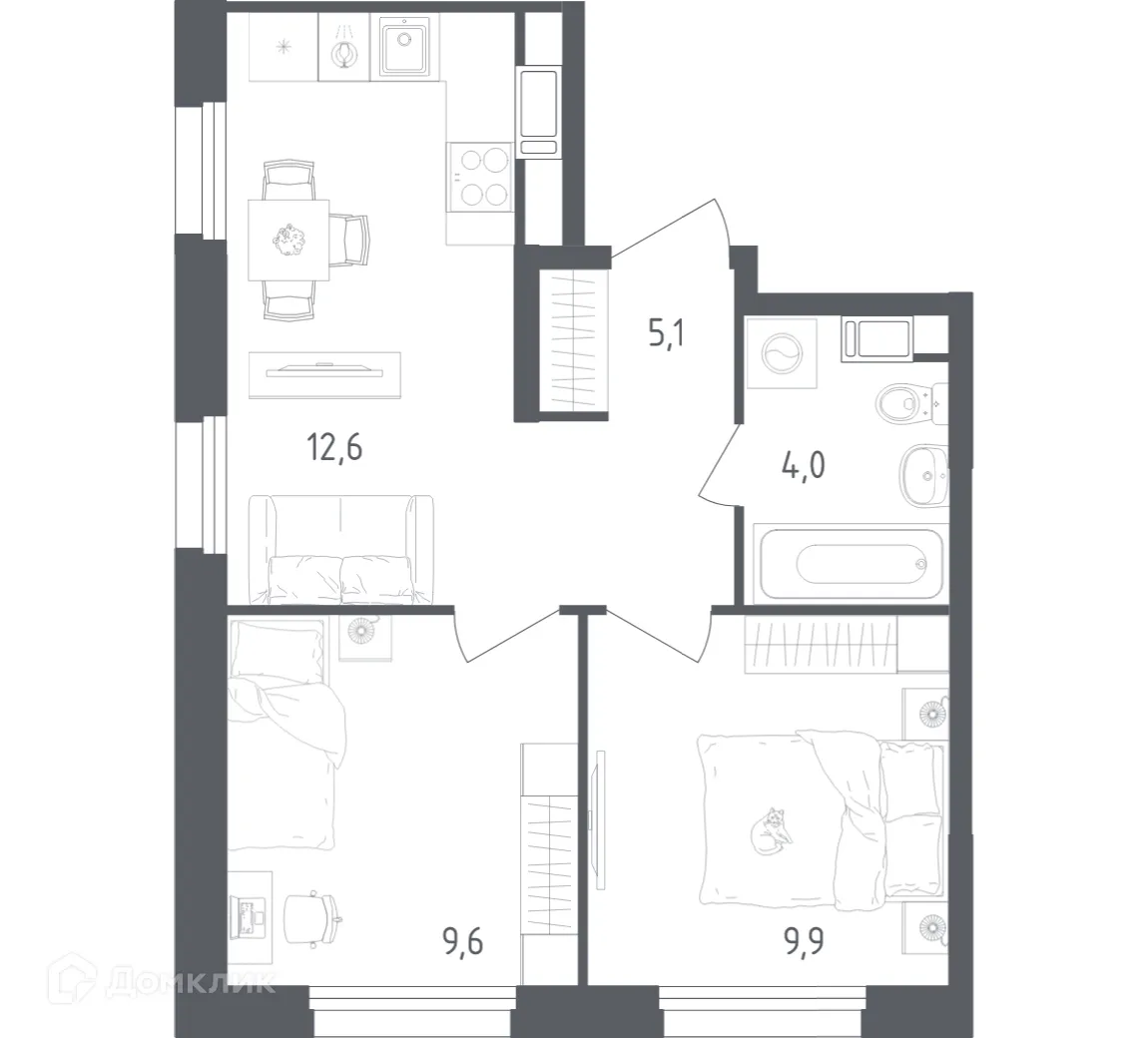 Планировка 2-комнатной квартиры 41.2 м² в ЖК Ольховый Квартал, г. Москва — фото 1