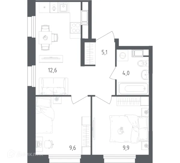 Планировка 2 комн. в ЖК Ольховый Квартал